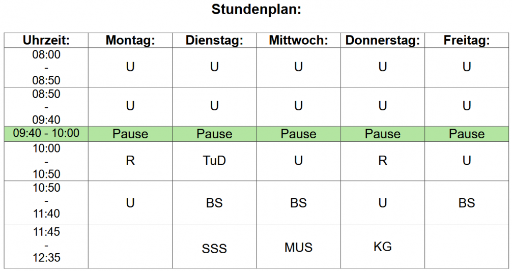 Stundenplan 2025/26 - 2. Klasse