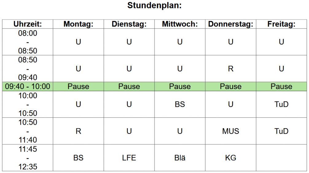 Stundenplan 2025/26 - 3. Klasse