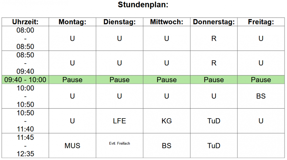 Stundenplan 2025/26 - 4. Klasse