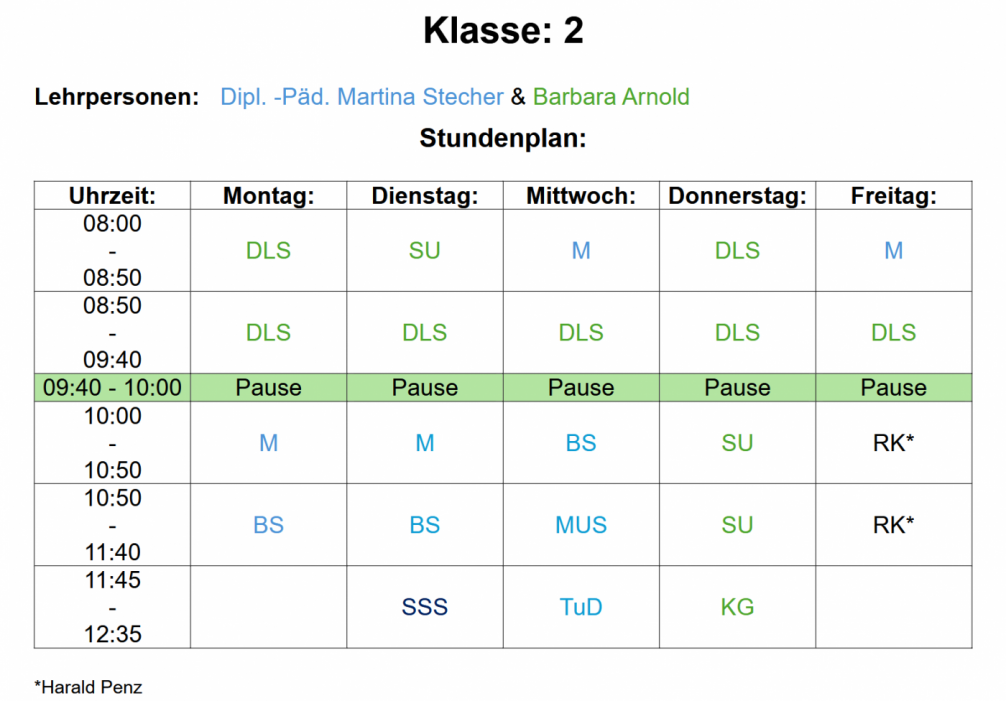Stundenplan 2026/27 - 2. Klasse
