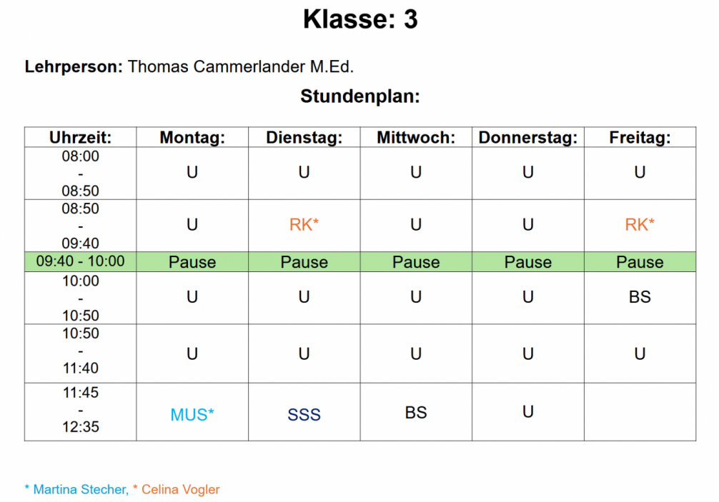 Stundenplan 2026/27 - 3. Klasse