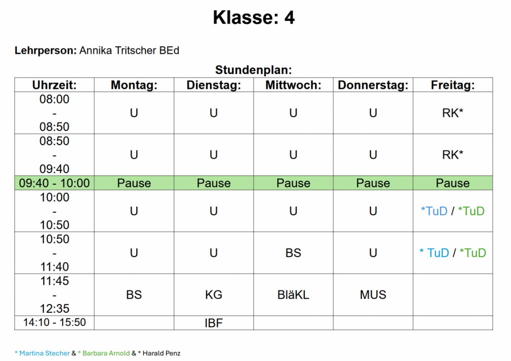 Stundenplan 2026/27 - 4. Klasse